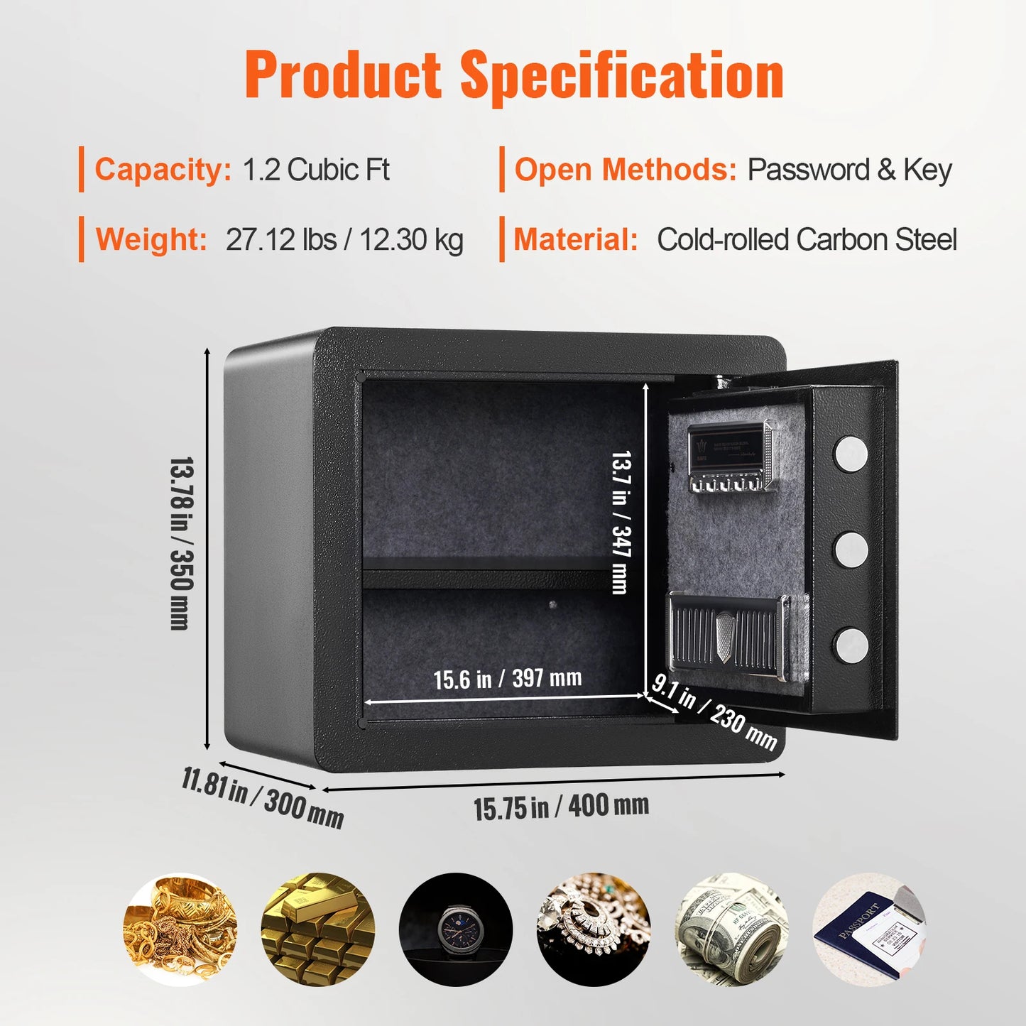 SucceBuy 1.2 Cu Ft Digital Steel Security Safe — Keypad & Override Keys