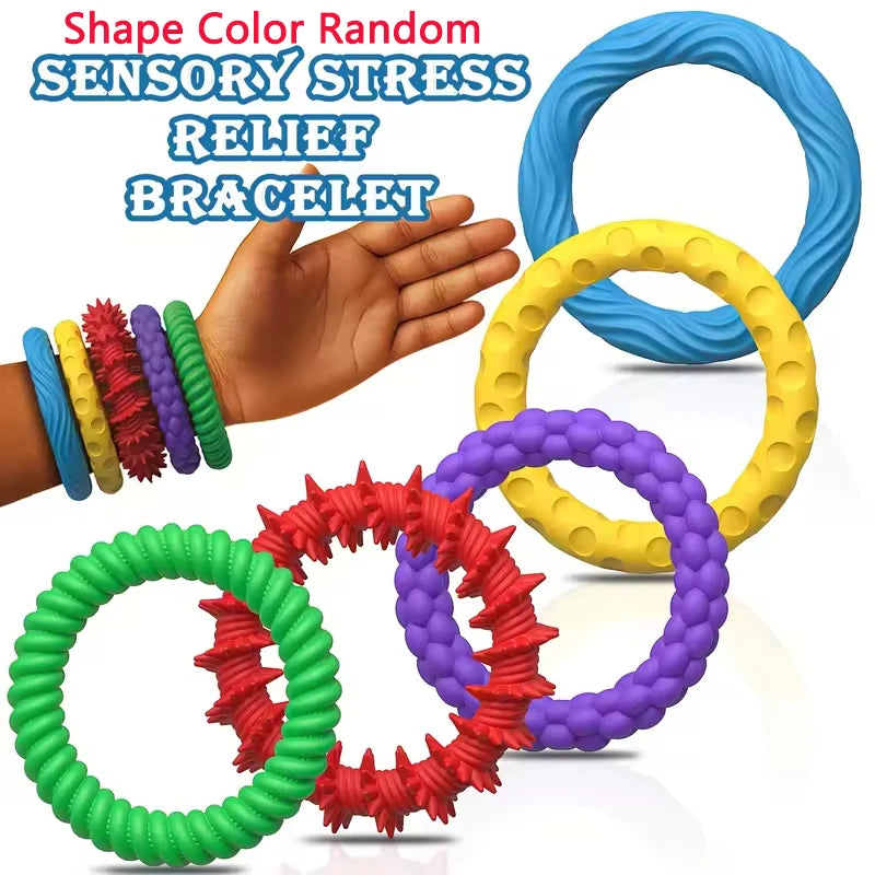 5/6/12Pcs Silicone Bracelet Ring Stone Textured Sensory Fidget Toys For Adults Autism Sensory Toys For Kids Fidget Stress Toys