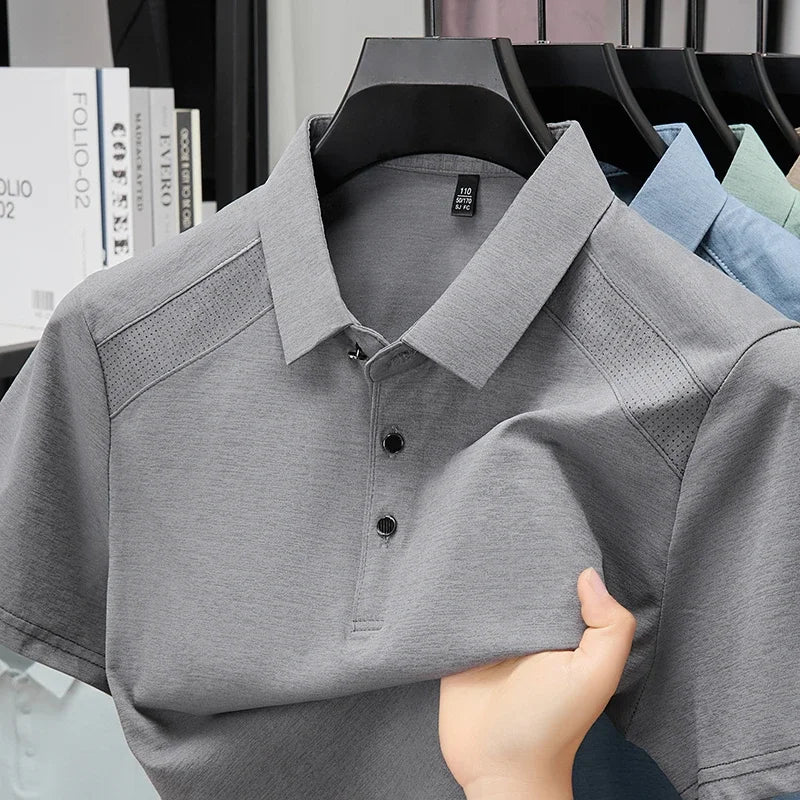 Men's Lapel Polo Shirt - Perforated Breathable, Soft Summer Fabric