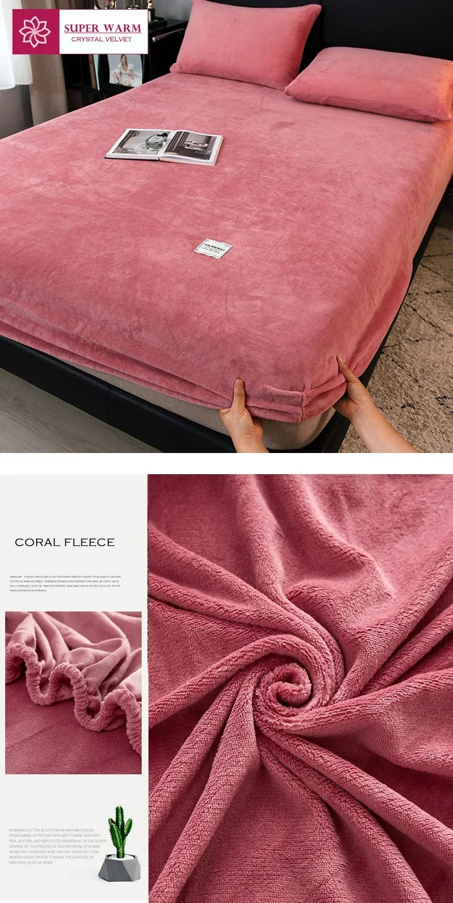 Soft Warm Plush Fitted Sheet Elastic Mattress Cover Fluffy Coral Fleece Bed Linen Winter Couple Luxury Double Bed Bedding