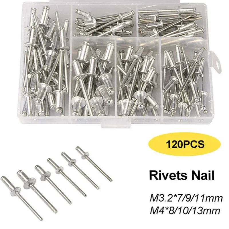 Professional Hand Riveter Gun 120pcs Heavy Duty Blind Rivet Pliers Set for Automotive and Home DIY Projects