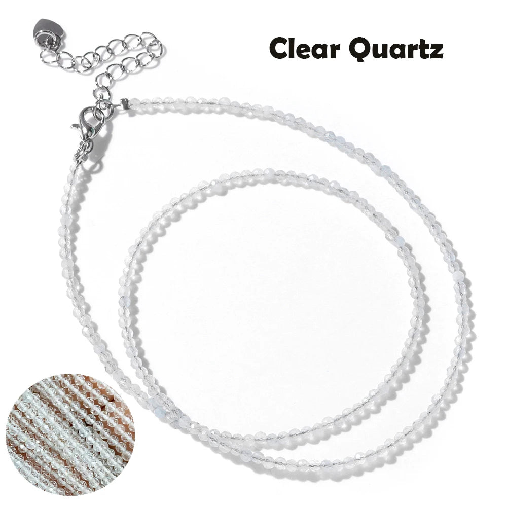 Mini Gem Stone Beaded Necklace 2mm Faceted Natural Agat Quartz Female Fashion Party Choker for Women Girl Jewelry Gift Wholesale