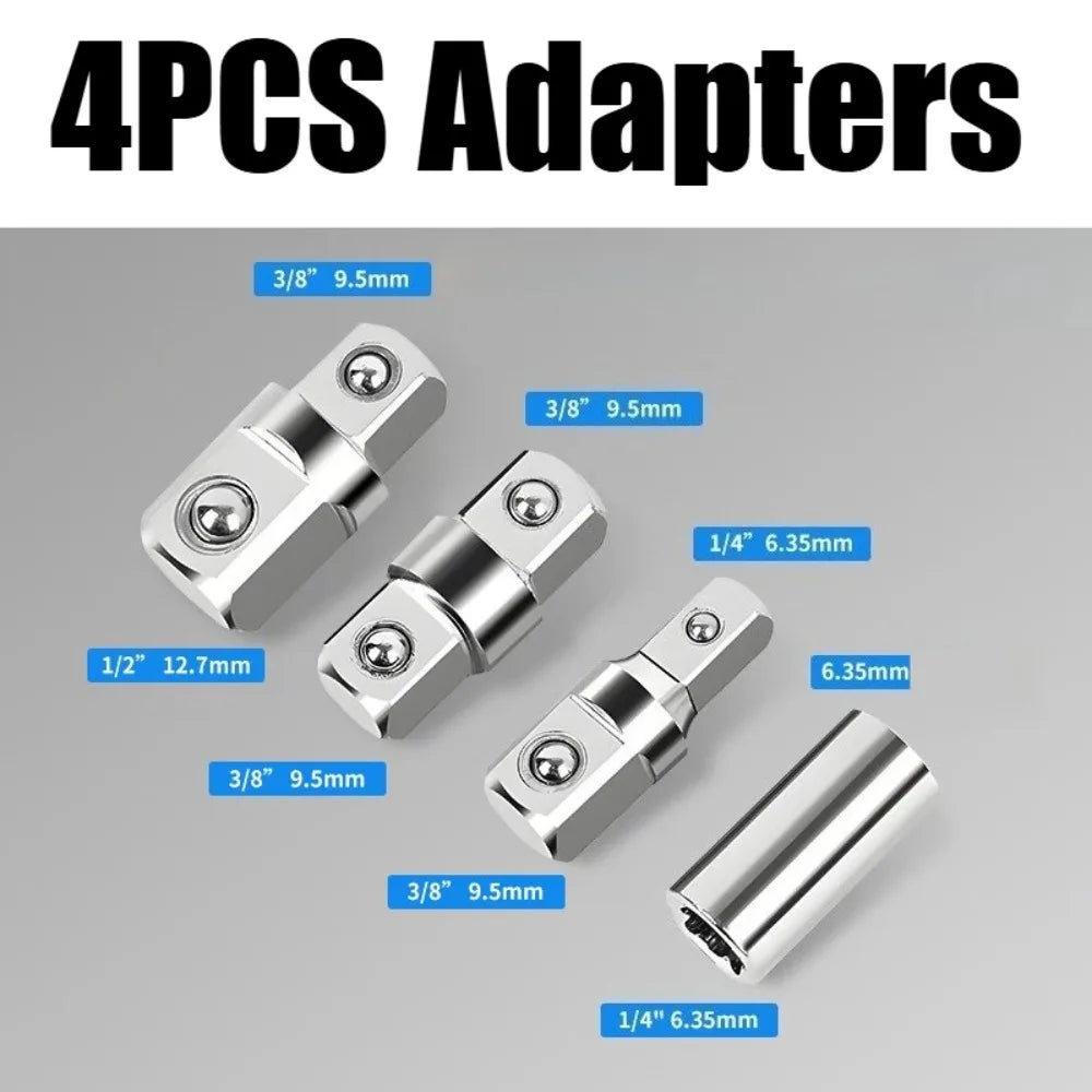 Socket Wrench Adapter, Square Ratchet Reducer Set Drill Sockets Bit Hex Holder 1/2 to 3/8 to 1/4 Double Head Conversion Kit