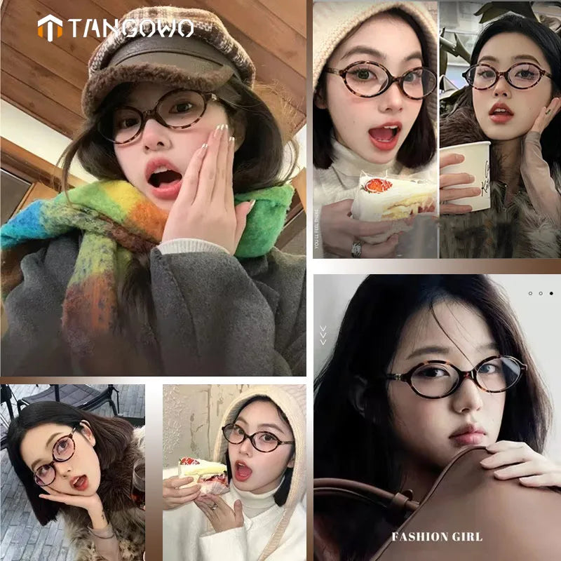 TANGOWO Retro Oval Small Frame Myopia Glasses Women Anti Blue Light Reading Glasses Anti-Reflection Prescription Eyewear