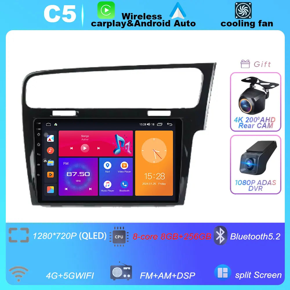 10" For Volkswagen VW Golf 7 MK7 GTI 2013-2017 Android 16 Carplay Car Radio Multimedia 8 CORE IPS QLED Navigation GPS 5G WIFI BT