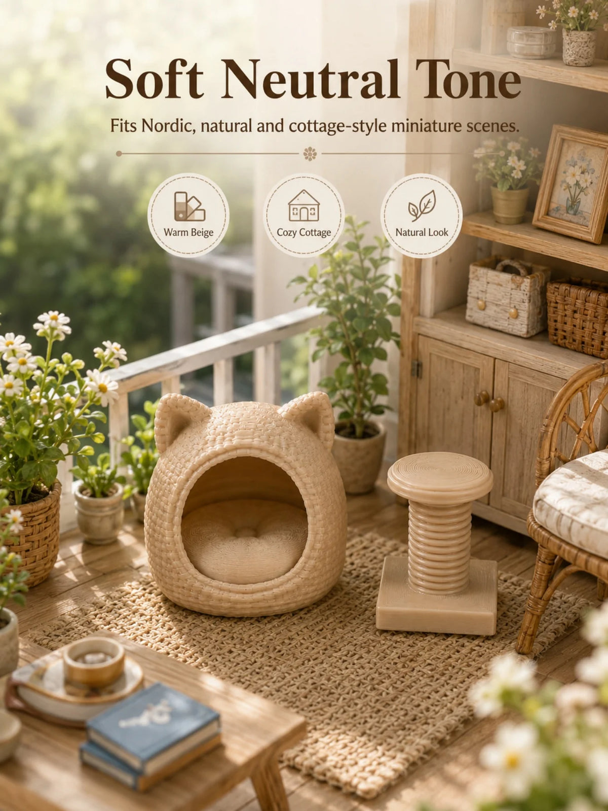 Set of 2 Miniature Cat Beds, Cat Tree Model—Perfect for Miniatures Enthusiasts and a Creative Gift for Cat Lovers.
