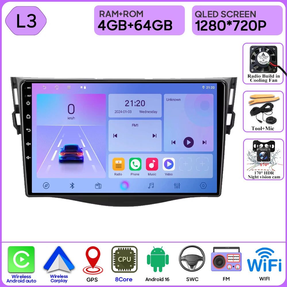 Android Auto For Toyota RAV4 Rav 4 2005 - 2013 Car Radio Carplay No 2din 4G Wifi Car Monitor Video GPS Navigation Stereo 2k BT