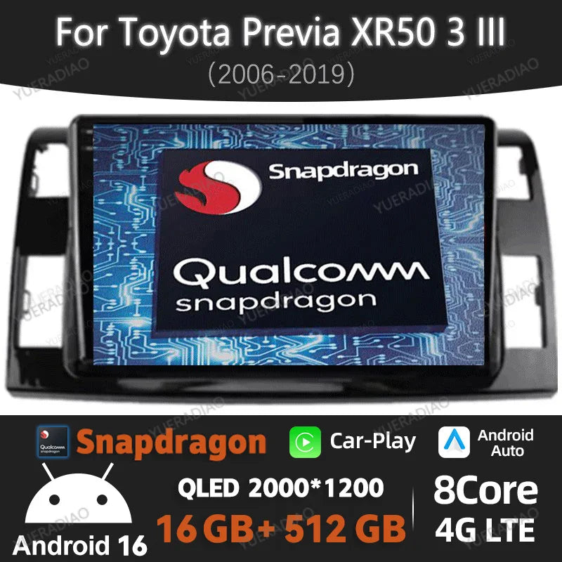 Wireless CarPlay & Android Auto Display Screen, Compatible with Toyota Previa XR50 III & Estima