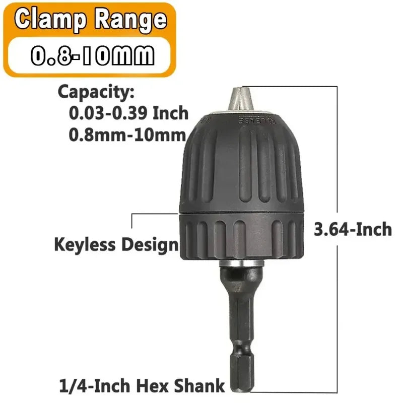 Keyless Drill Chuck Converter, 3/8 "- 24UNF Thread, Quick Change Adapter, 1/4" Hex Shank