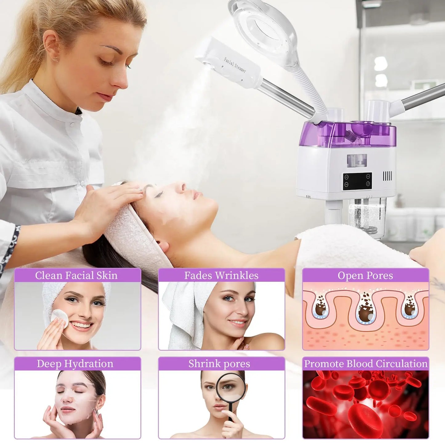 Three-in-One Facial Steamer, Hot and Cold Spray Machine, Adjustable Dual Nozzle Hydrator for Home Use, Portable Face Moisturizer