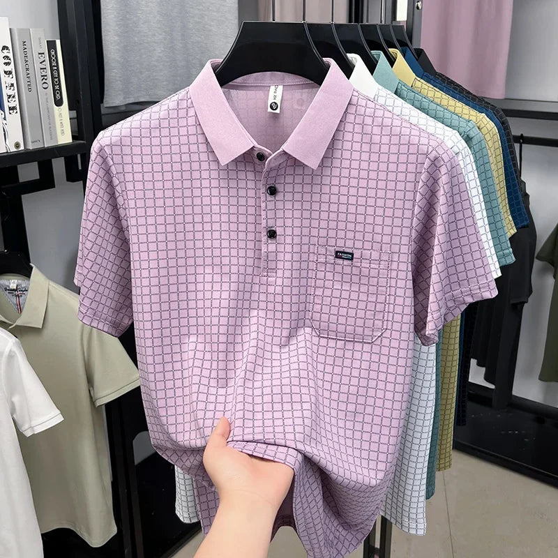 Men's Single-Buckle Lapel Shirt - Silky Stretch, Sweat-Proof