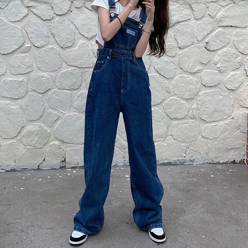 New Summer Fashion Denim Jumpsuits for Women Wide Leg Jeans Overalls Korean Baggy Suspender Pants Korean Streetwear Trousers