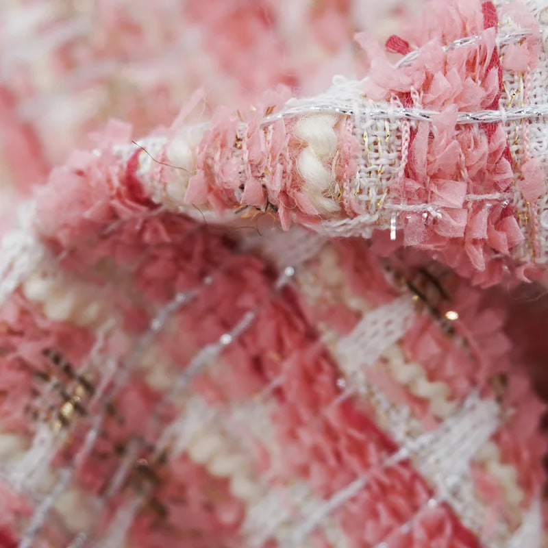 Tweed Fabric for Coat, Pink, Golden Thread, Glitter Cloth, Diy