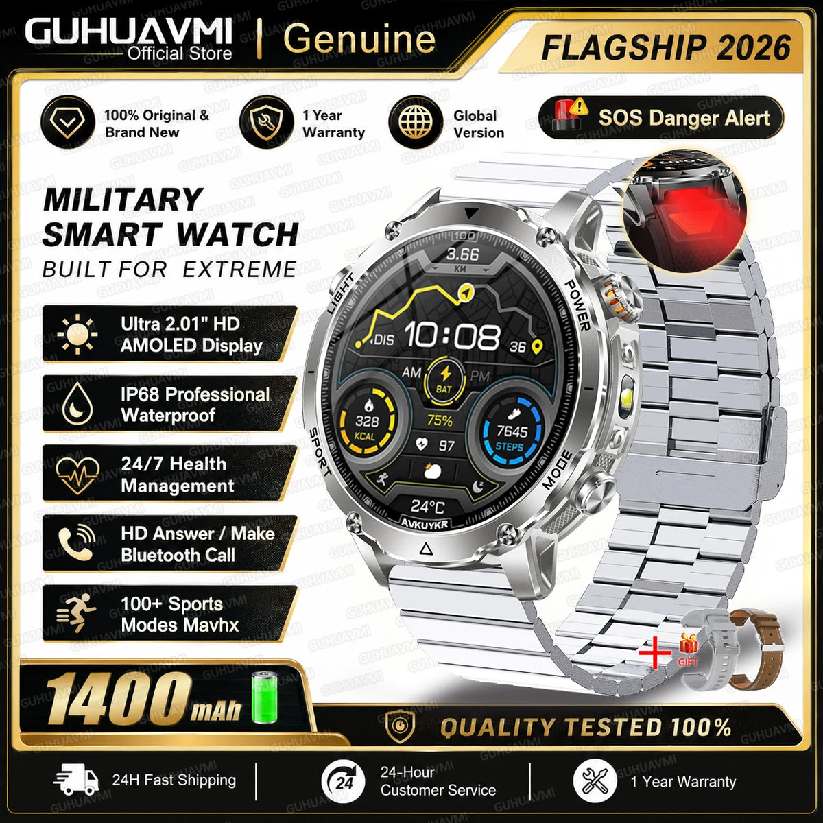 2026 TANK Ultra New 1400mAh Big Battery Smart Watch Men GPS path Sport Flashlight BT Call Waterproof Outdoor Military Smartwatch