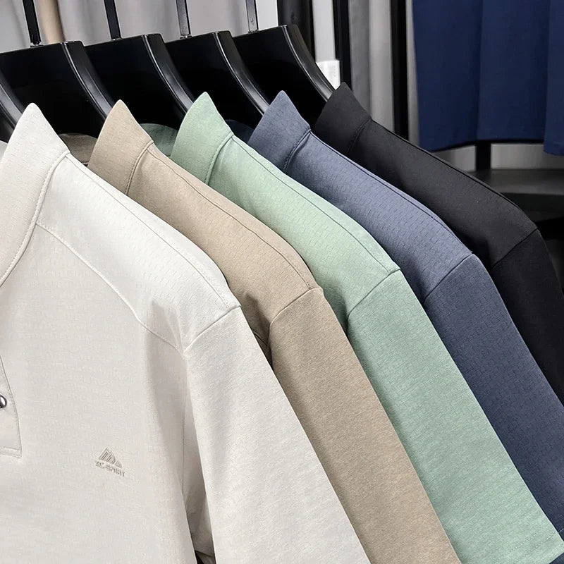 Men's Sport Mandarin Collar Polo - Breathable Mesh, Button Placket