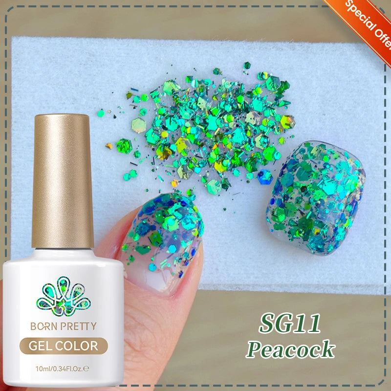BORN PRETTY Christmas Green Glitter Gel Nail Polish 10ml Sparking Red Glitter White Gold Silver Santa Winter Snowflake Soak Off