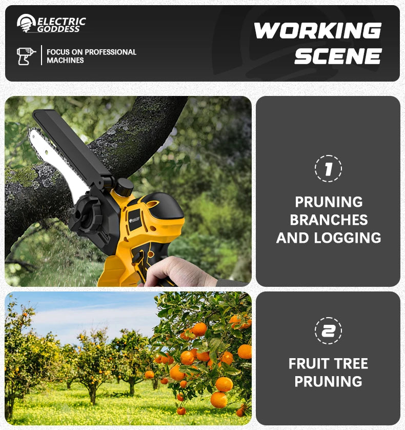 8 Inch 1380W Brushless Yellow Electric Chain Saw Professional Garden Pruning Saw Power Tool For Dewalt 20V Battery Pin