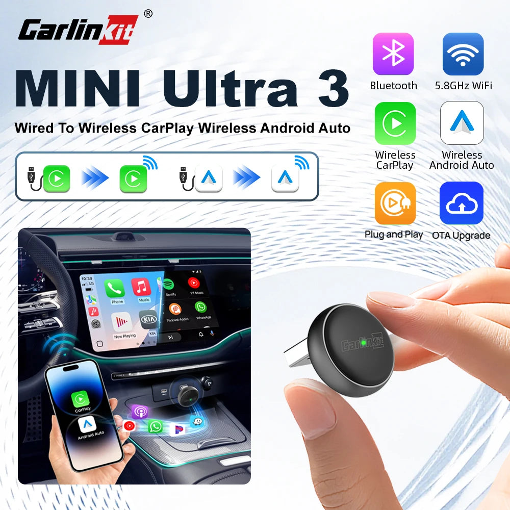Mini 2-in-1 Wireless CarPlay & Android Auto Adapter (5.8GHz)