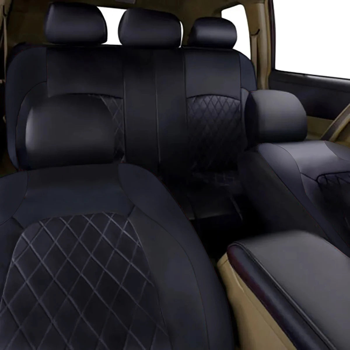 All-Season Quilted PU Leather Car Seat Cover, Waterproof Set