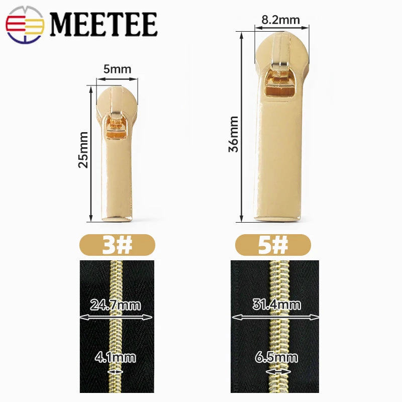 Meetee 10/20/50Pcs 3# 5# Zipper Sliders for Nylon Zips Tape Bag Garment Jacket Zip Puller Head Repair Kit DIY Sewing Accessories
