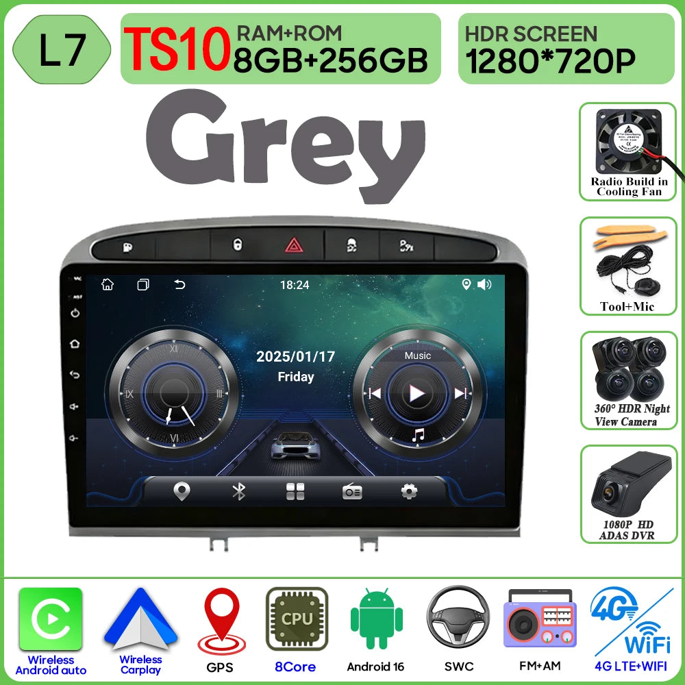 Android 16 Car Radio Player For Peugeot 408 1 2012 - 2020 For Peugeot 308 1 T7 2007 - 2015 Wireless Android Auto Touch Screen 4G