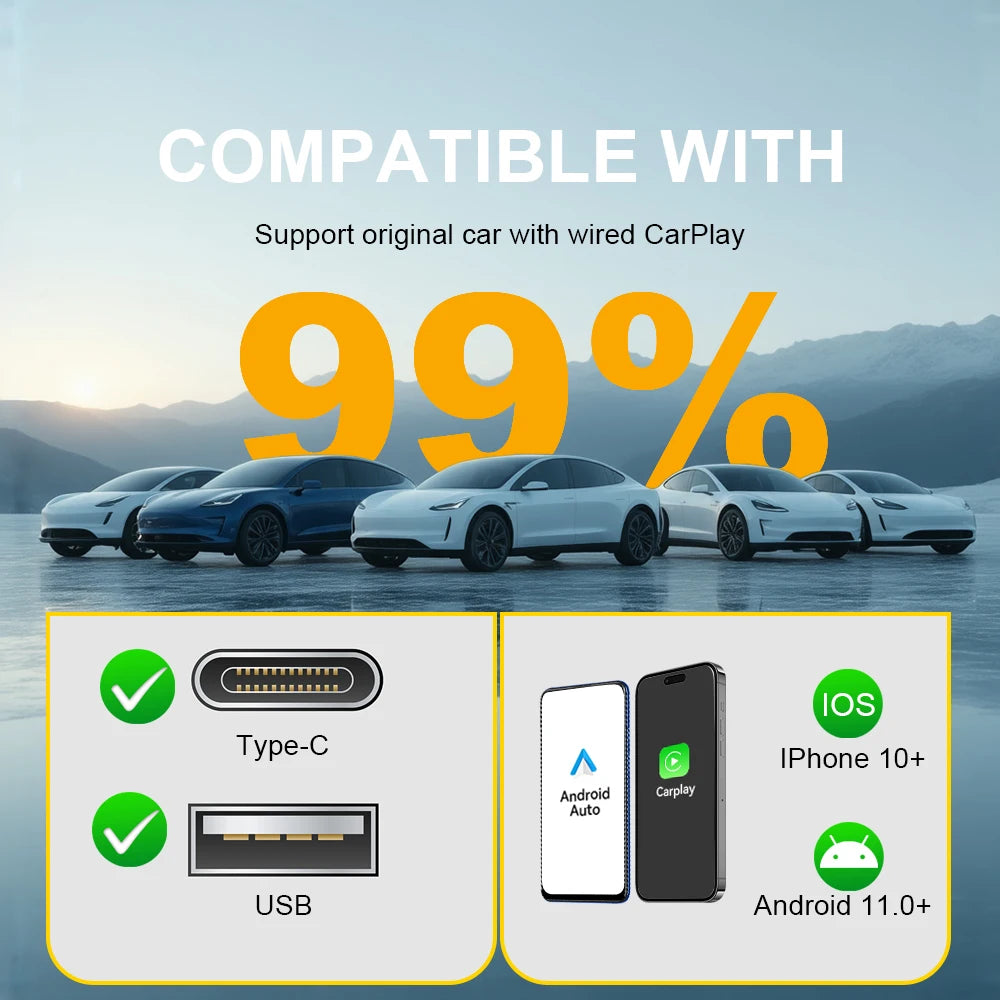 XUDA Wireless Carplay Adapter Android Auto 2in 1 Smart Dongle 2025 5G WIFI For iphone Android Phone For Volvo Benz Mg Kia VW
