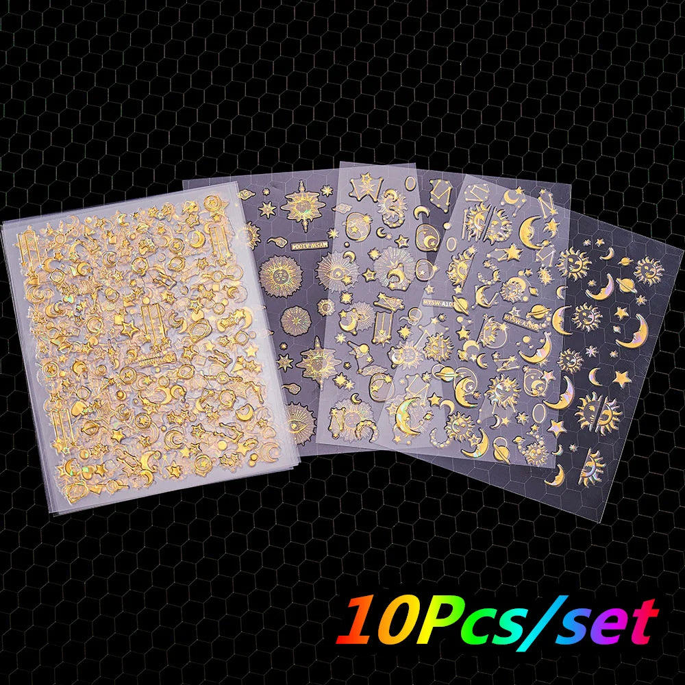 12Pcs/set Laser Silver Snowflake Nail Stickers Set  3D Winter Elk Snowflake Nail Art Decoration DIY Holographic Snowflake Slider