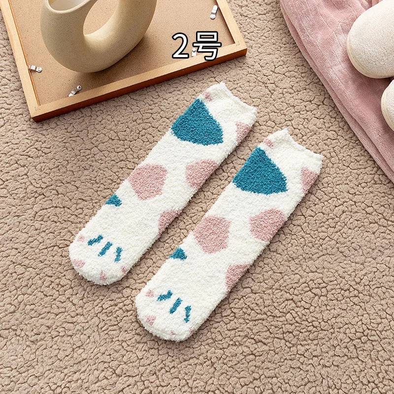 Women's Cat Paw Coral Velvet Socks
