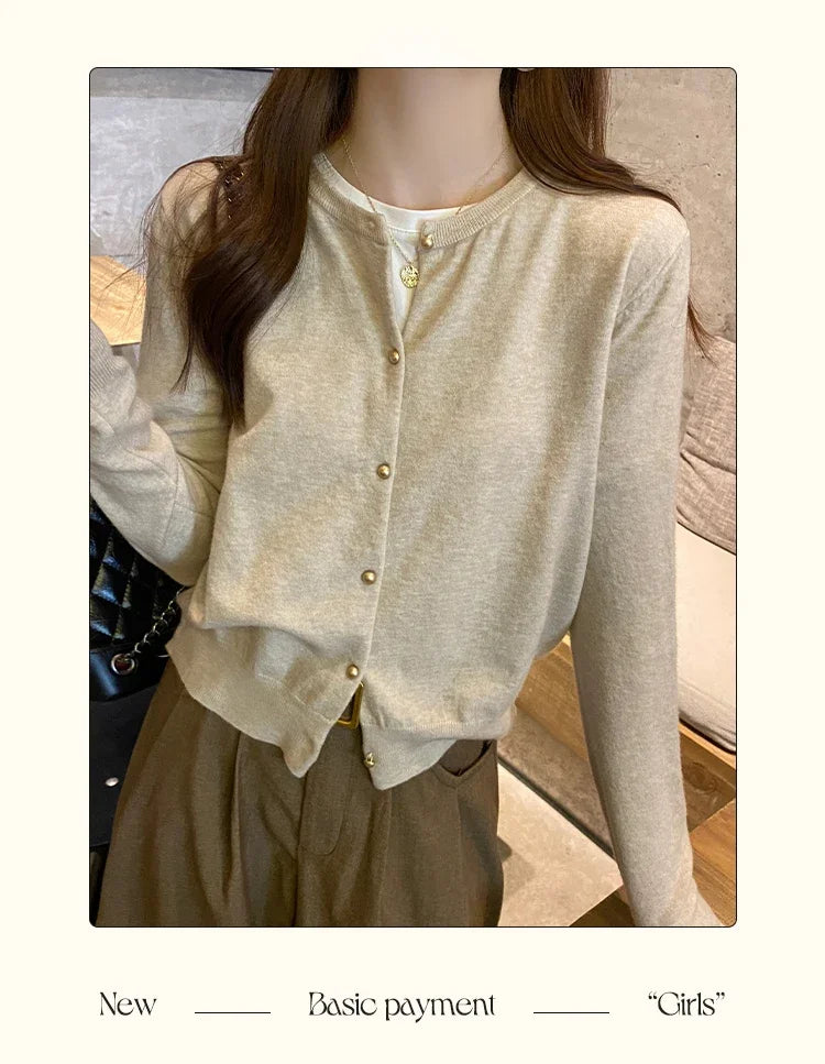 Women's round neck knit cardigan, button front — view 14 of 20