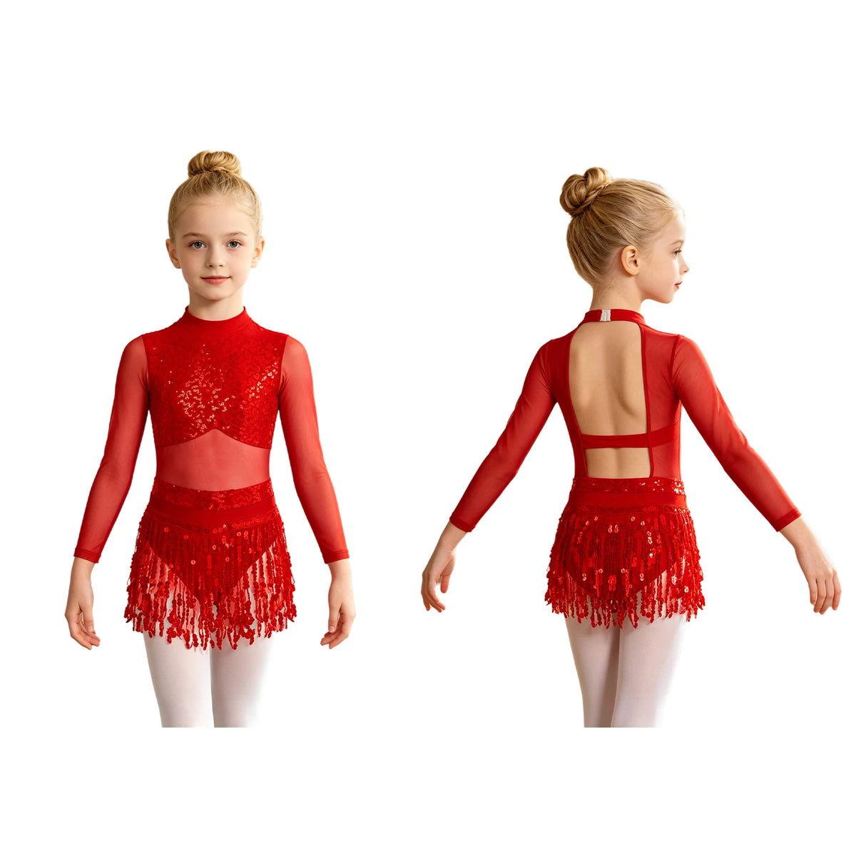 Girls sequin tassel jazz ballet dance dress