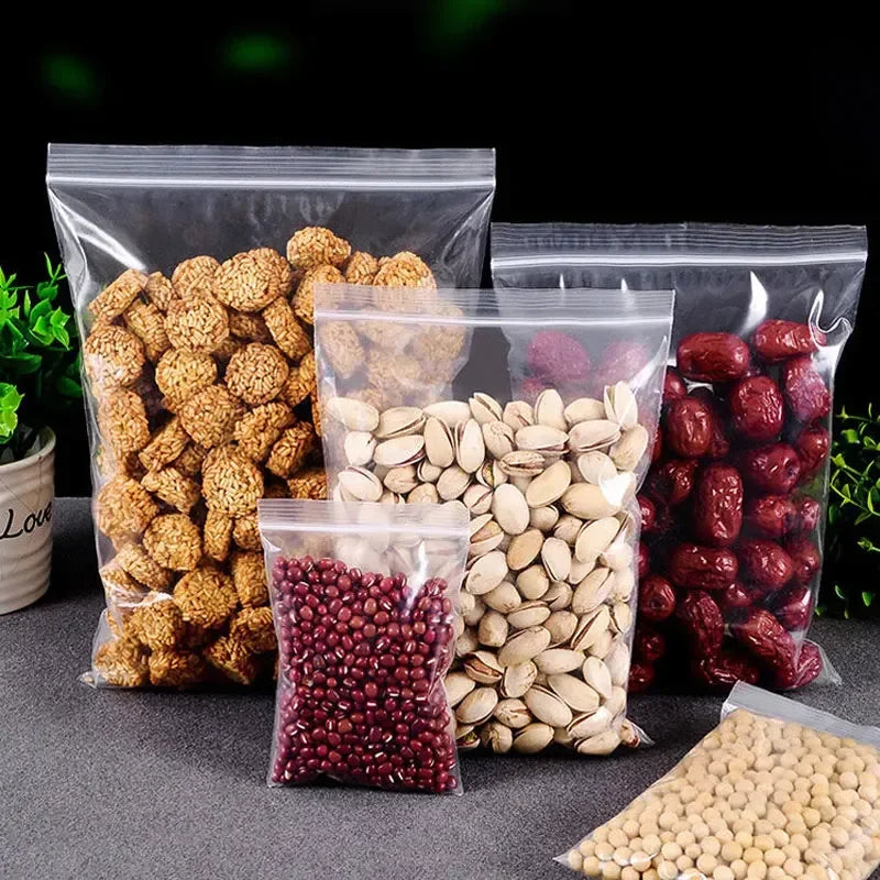 100/300PCS Transparent Zip Bags Food Jewelry Vacuum Storage Bag Plastic Thicken Reclosable Poly Bag Kitchen Organization Package