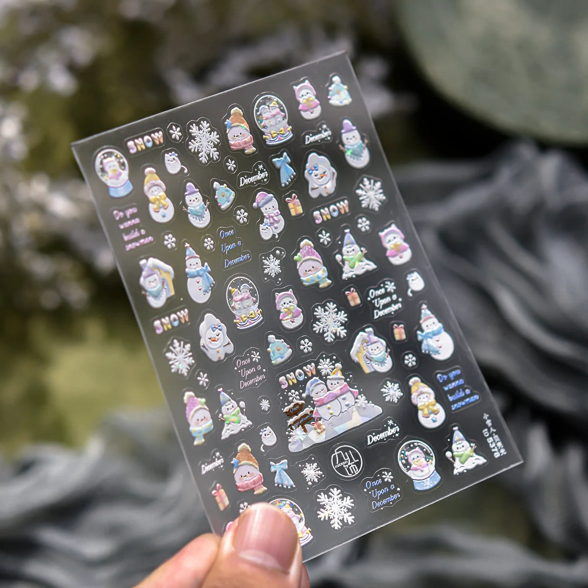 5D Embossed Mini Snowman Snow Nail Decorations Stickers Self Adhesive Nail Stickers Winter Christmas Nail Art Accessories Decals