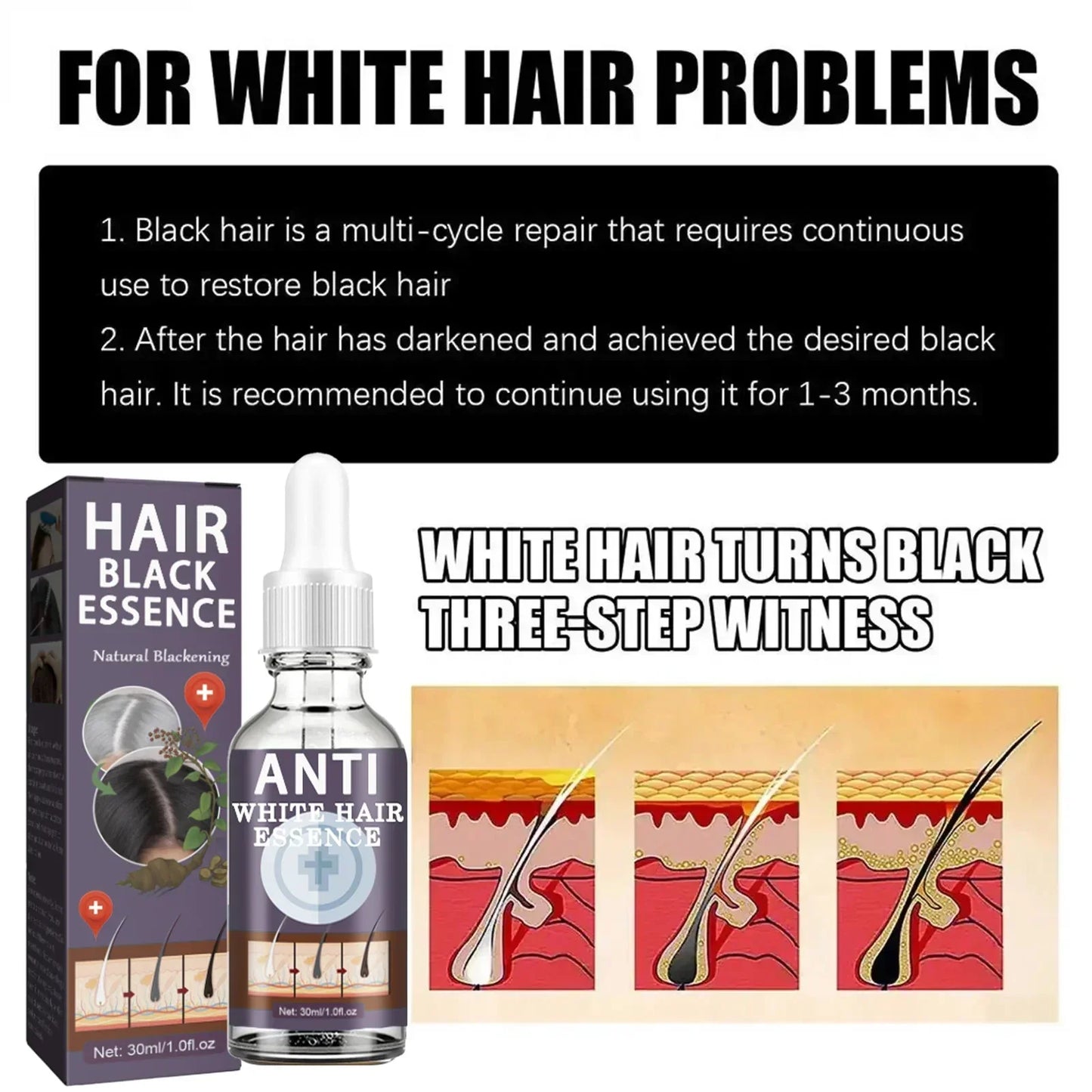 White hair killer, remove gray hair and restore natural hair color in 7 days