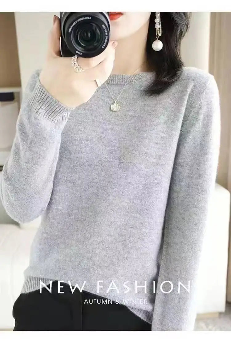 Women's Soft Knit Crew Neck Sweater, Basic Jumper