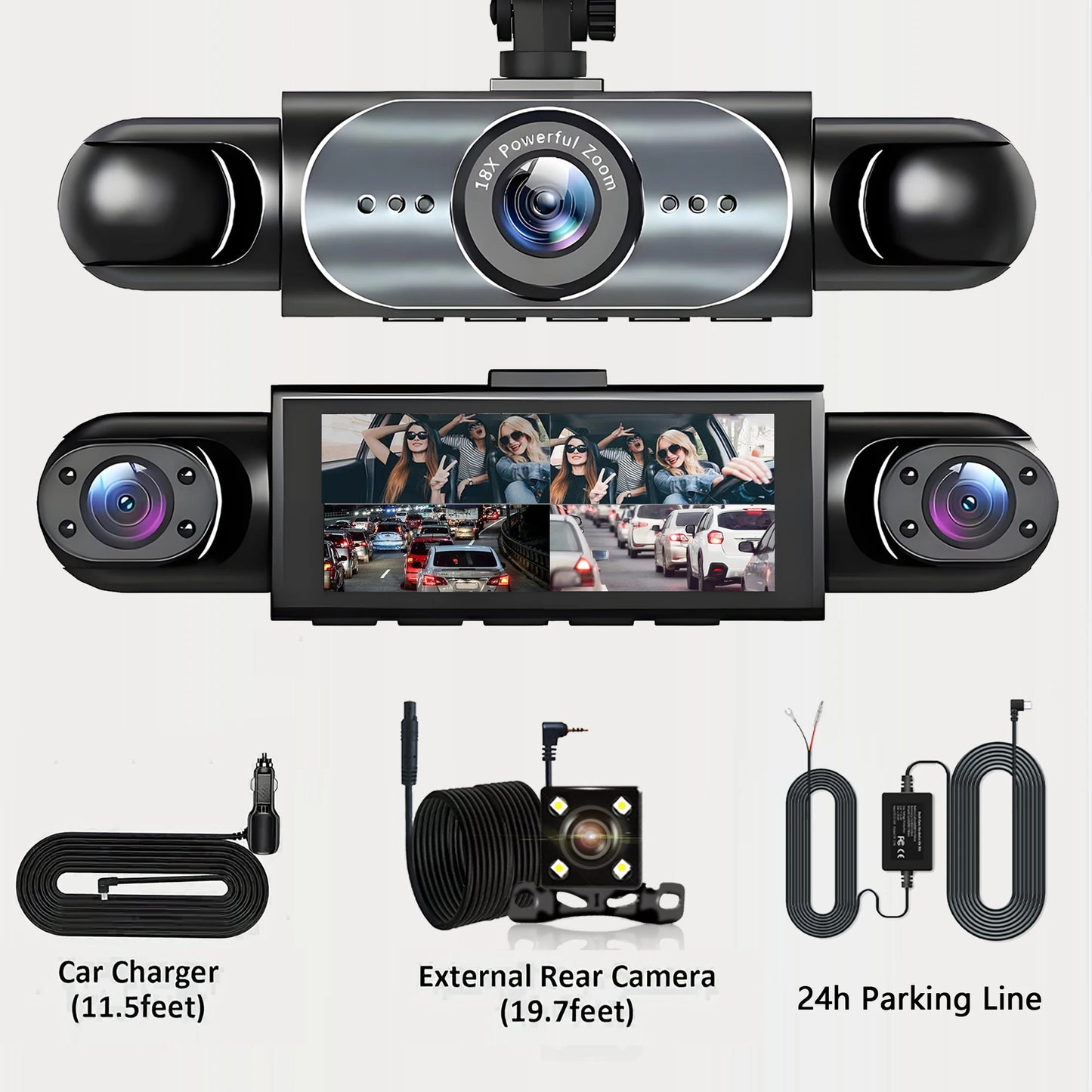 4-Channel 360° Dash Cam — Night Vision & 24/7 Parking Monitor