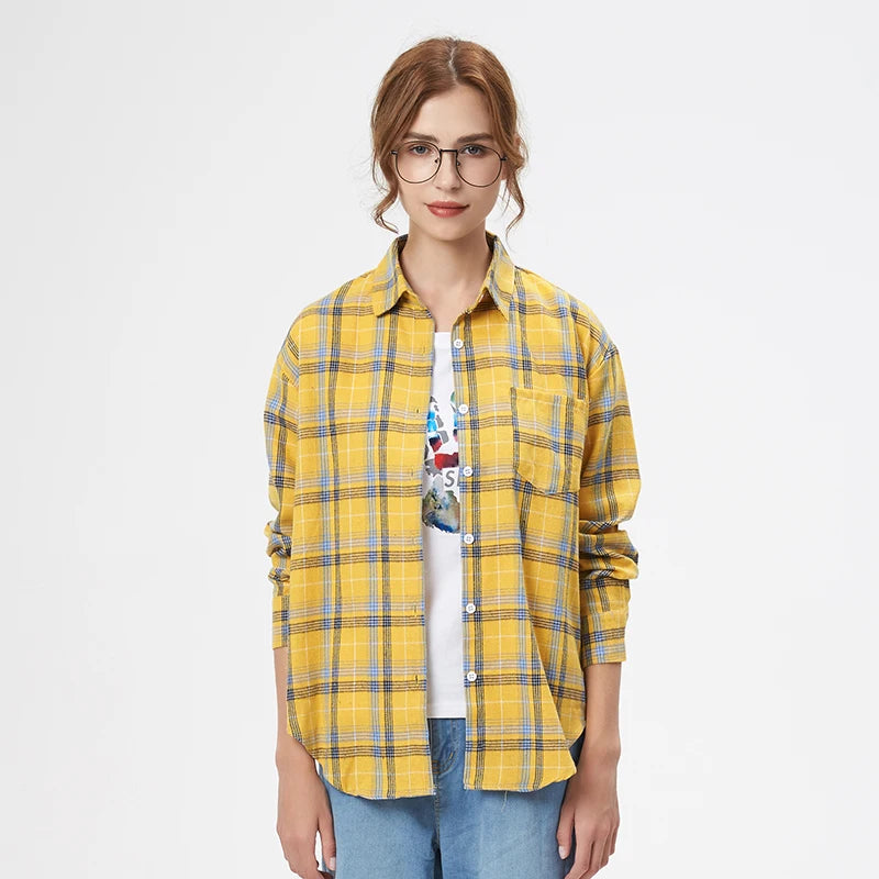 Women's Plaid Long Sleeve Shirt - Loose Casual Button-Up Blouse - photo 22