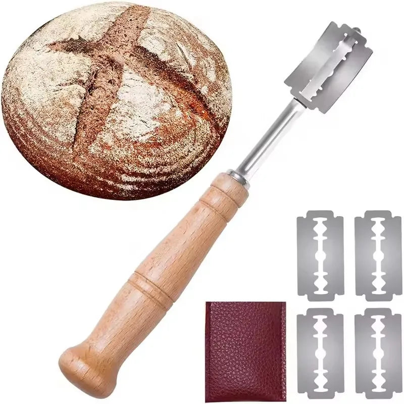 Bread Lame with 5 Blades - Curved Dough Scoring Tool, Wood Handle