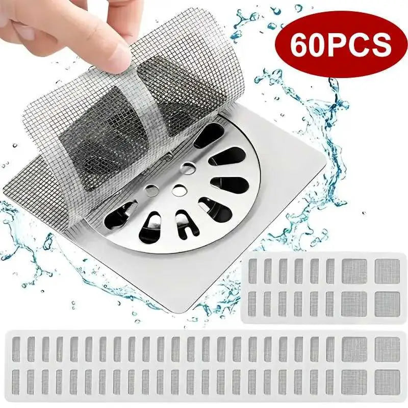 60PCS Disposable floor drain mesh,sewer filter,hair filter drain sticker, anti-odor, hair&insect, window screen repair sticker
