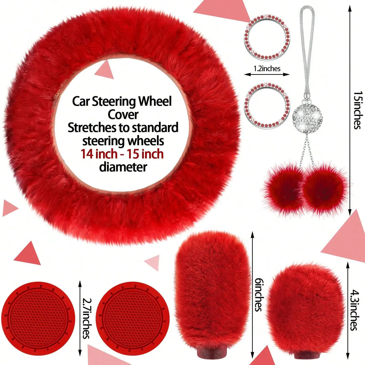 35-Piece Luxury Car Seat Cover Set - Soft Fluffy Steering Wheel Cover, Universal Safety Belt Protectors, Gear Shift Cover, Fashionable Interior Accessories For Women - Premium Polyester Fiber, Easy To Install, Stylish, And Pr