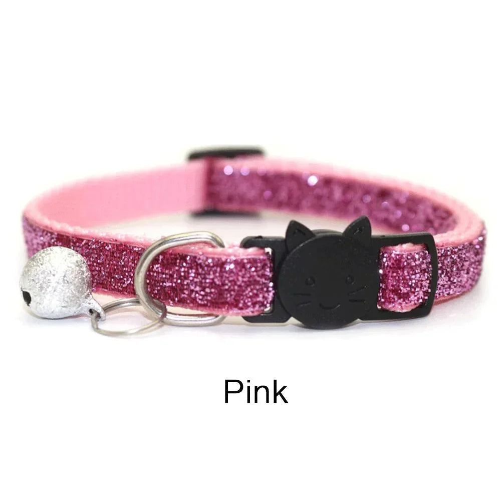 Glitter Velvet Cat Collar with Bell - Cat Face Safety Buckle – photo 9