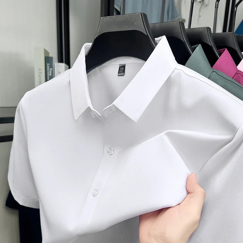 Men's Solid Dress Shirt - Short Sleeve, Wrinkle-Resistant Slim Fit