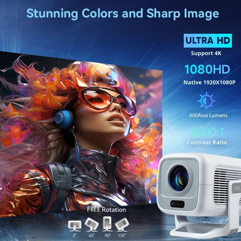 DITONG X3Plus Smart Projector – Native 1080P 4K Support, Android 11, WiFi 6, Auto-Focus, 600 ANSI Lumens | Home Theater
