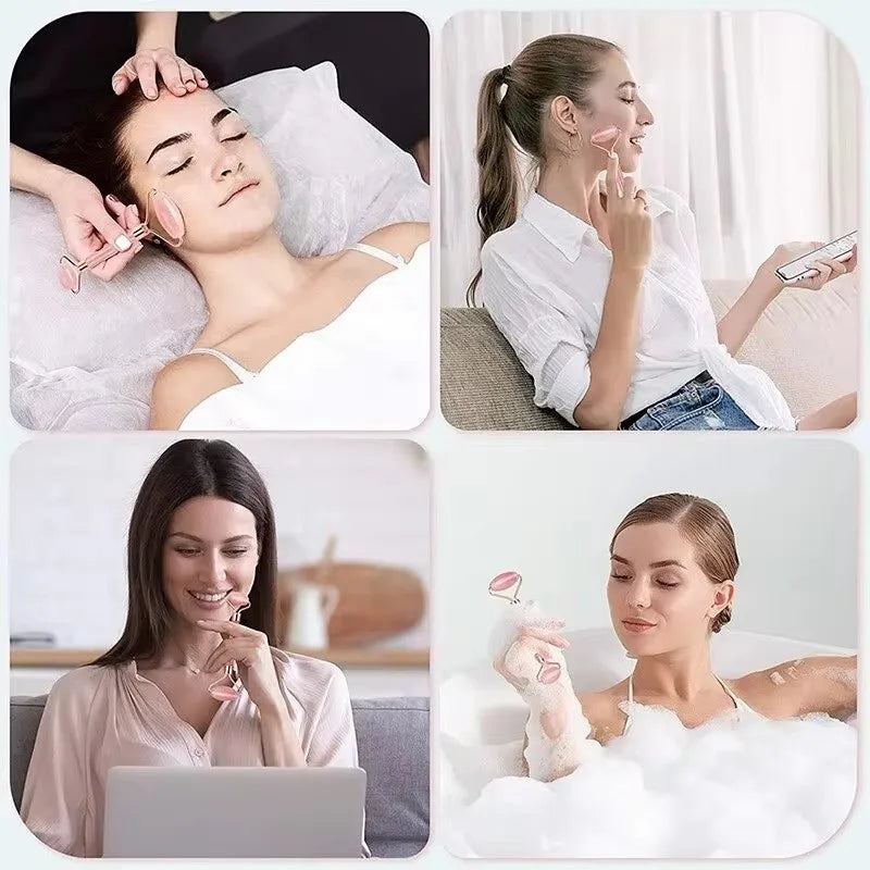 Gua Sha Set - Facial Massager & Roller Tool Kit, Double Sided Stone Scraping Board for Skin Care, Spa, Relaxation