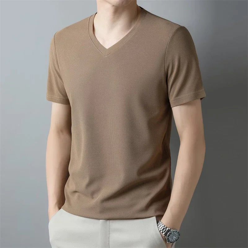 Men's Waffle V-Neck Tee - Short Sleeve, Soft Comfortable Summer