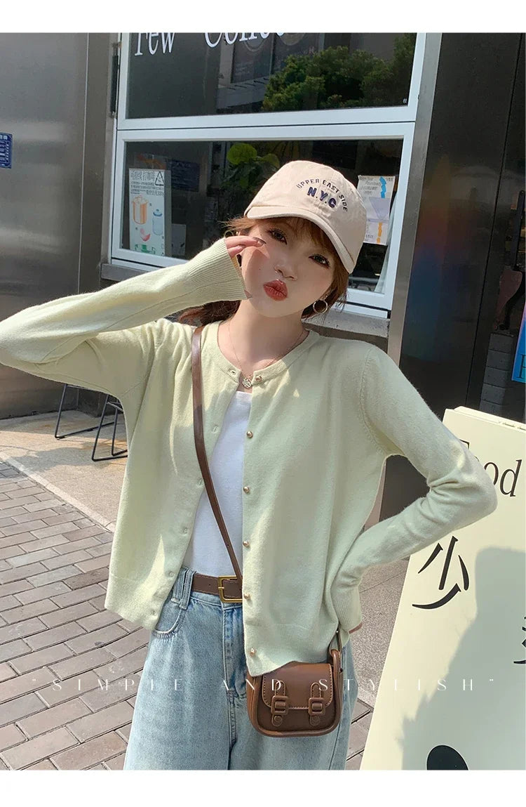 Women's Round Neck Knit Cardigan — Button Front