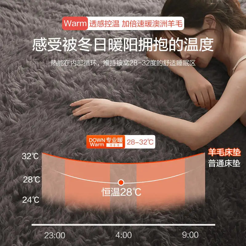 Wool Mattress Topper, Thick Warm Bed Pad