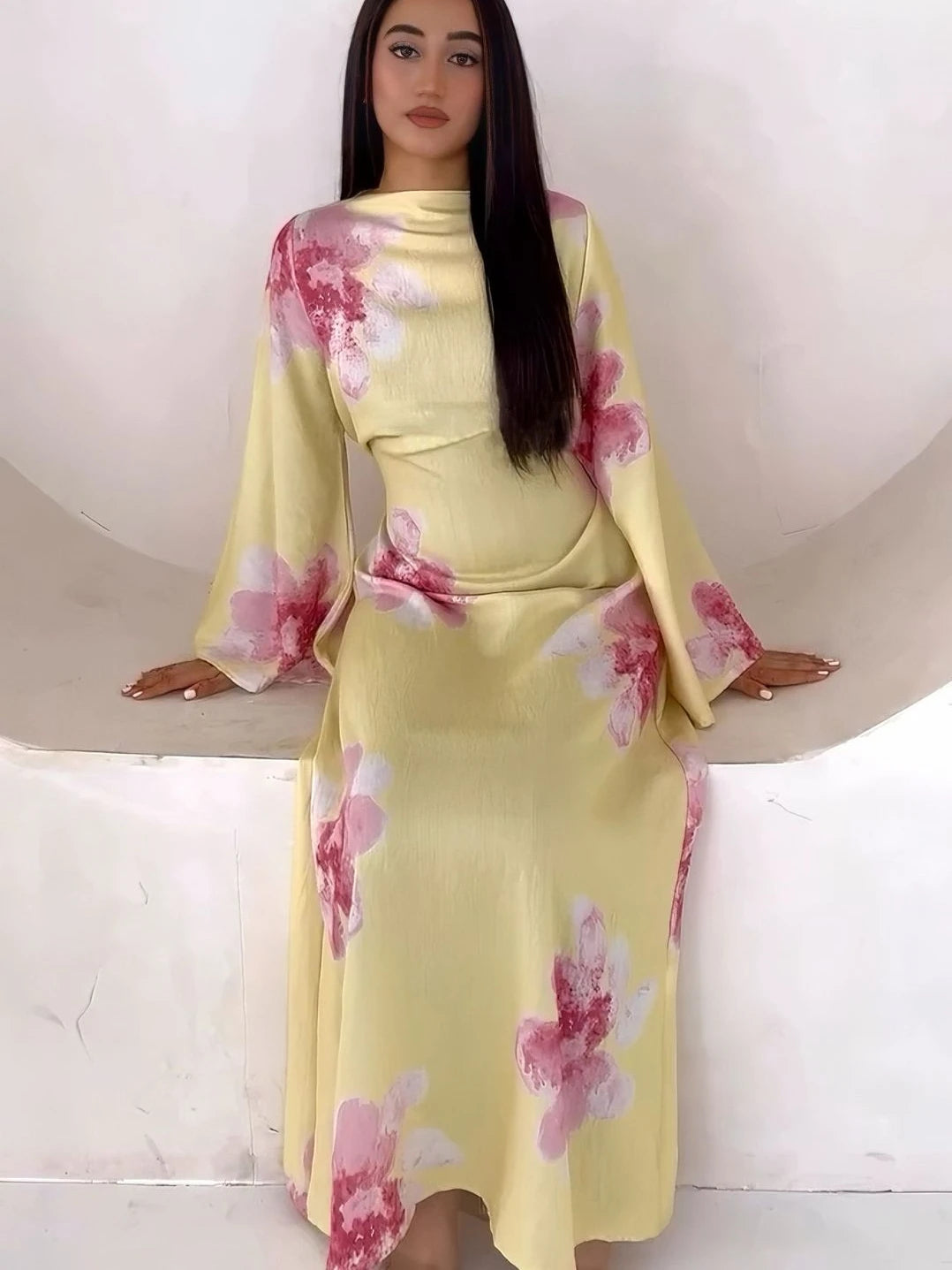Women's Floral Print Abaya Party Dress – Muslim Kaftan Jalabiya