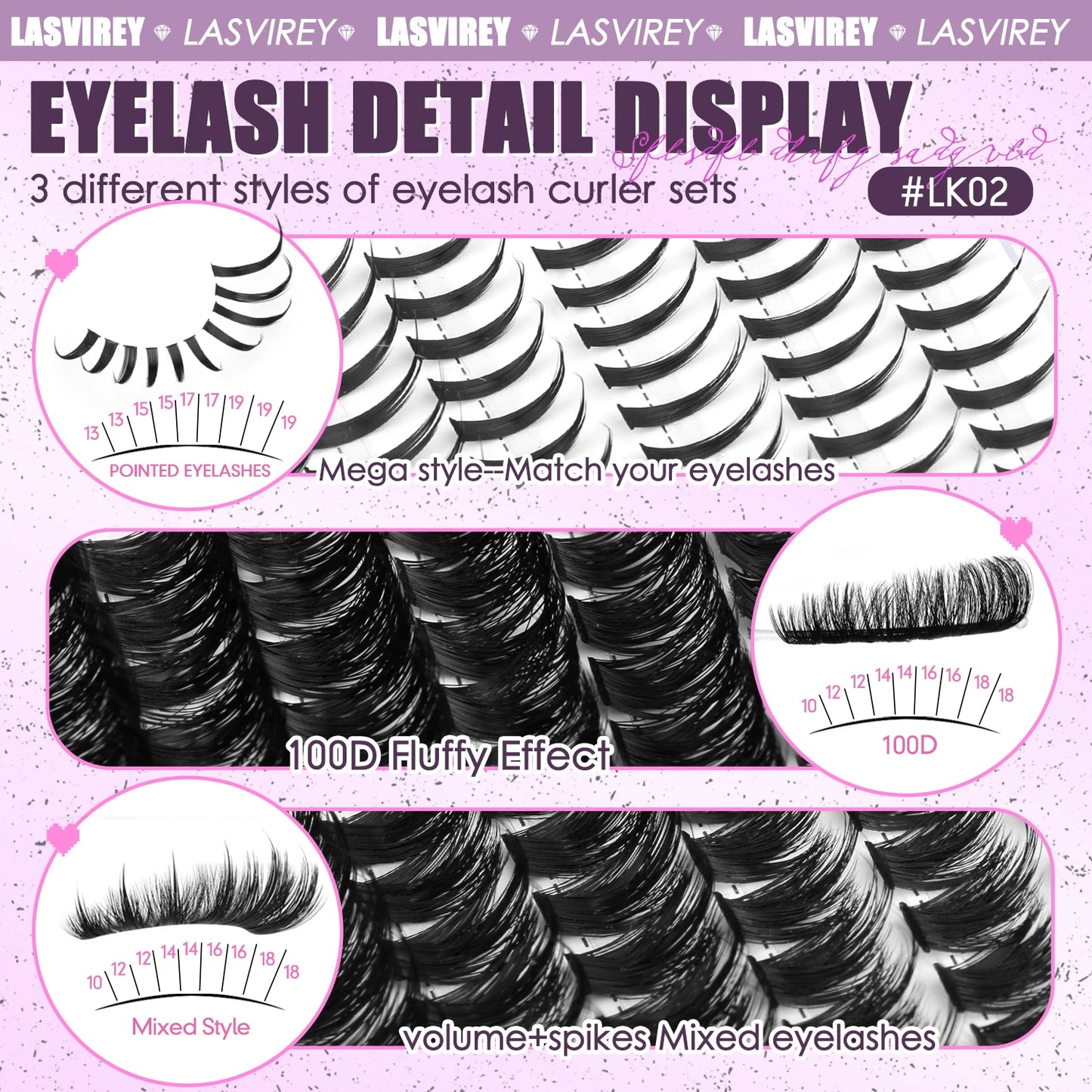 LASVIREY DIY Spiky Cluster Lashes – 3-in-1 Fluffy Volume Individual Eyelash Extensions | Mixed Styles