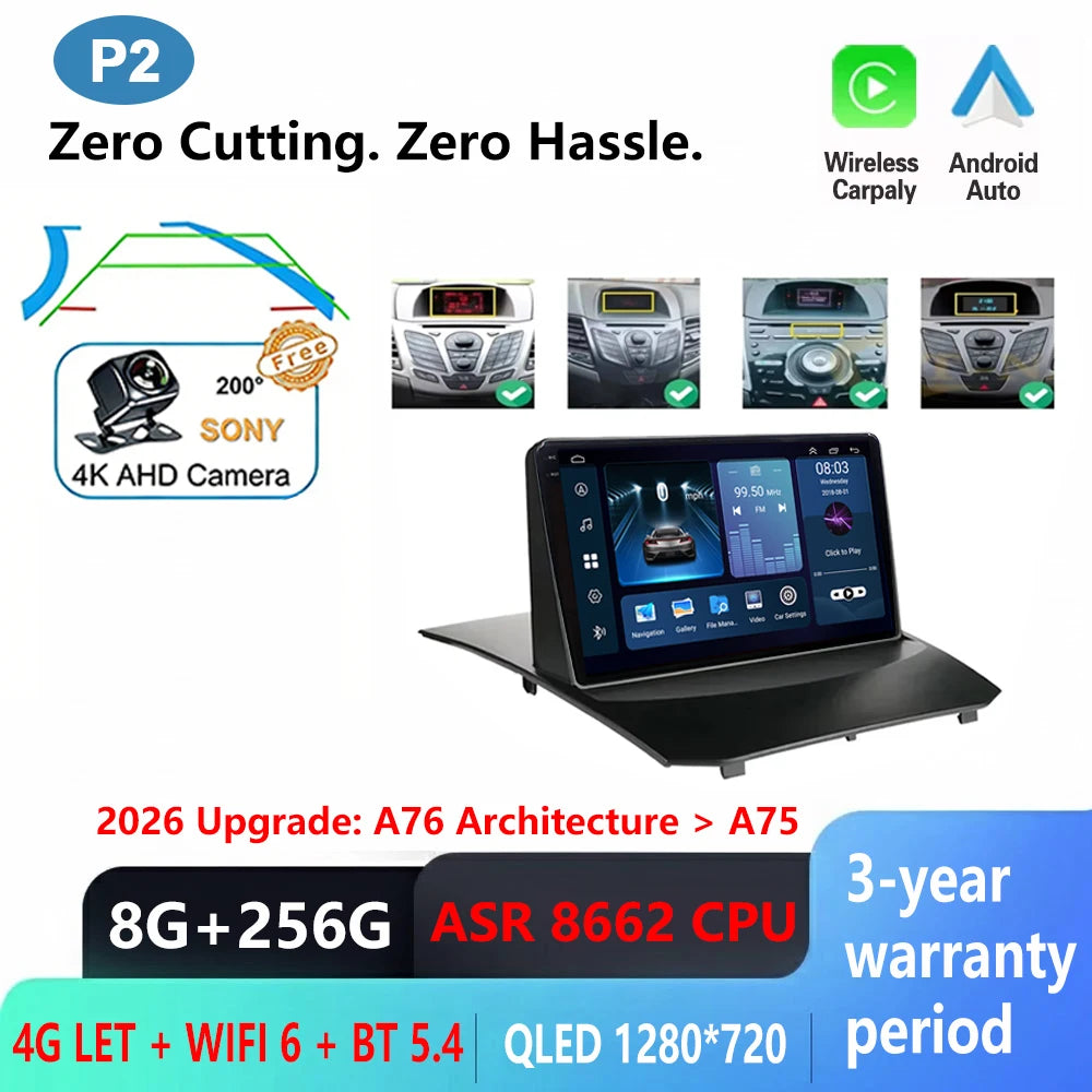 Android Car Stereo for Ford Fiesta MK6/MK7 (2009–2017) — Wireless CarPlay, Android Auto, GPS, 5G WiFi