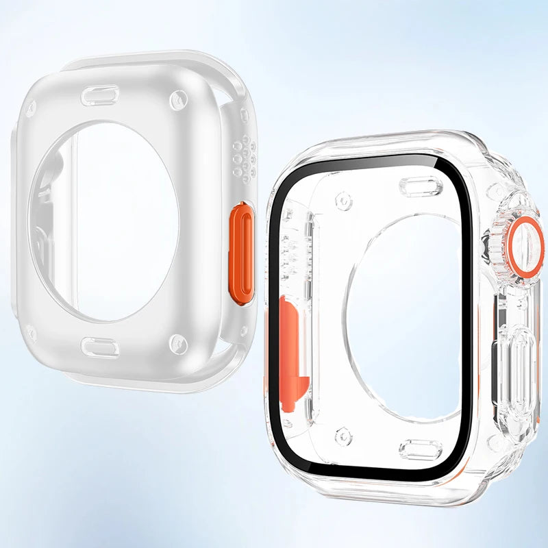 Screen Protector Cover for Apple Watch 44mm 45mm 46mm 42mm Hard PC Front Rear Bumper Case for Iwatch 10 9 8 7 6 Change To Ultra